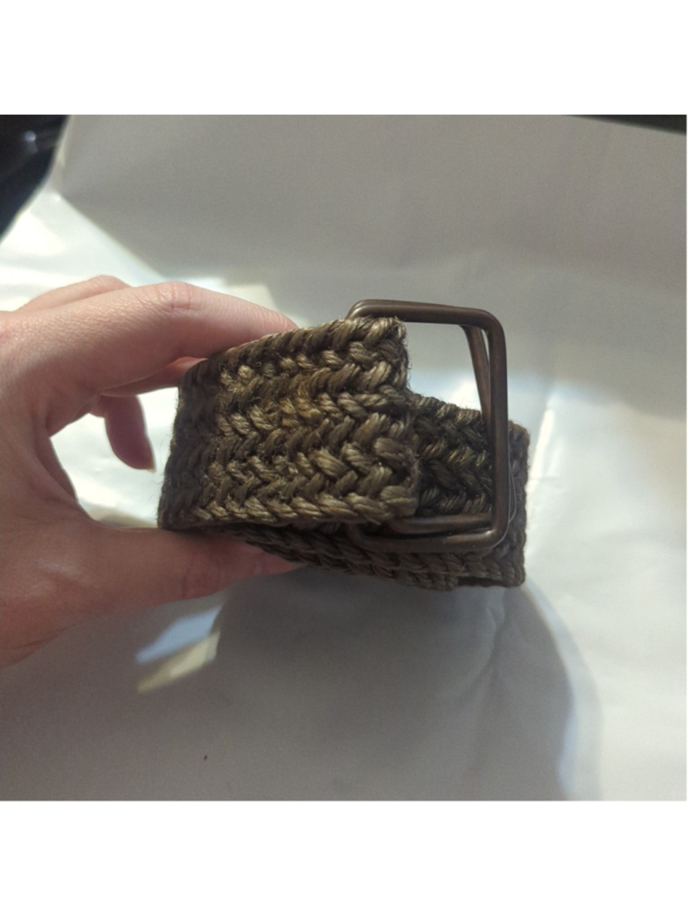Brown Woven Jute D Ring Belt - 41" long